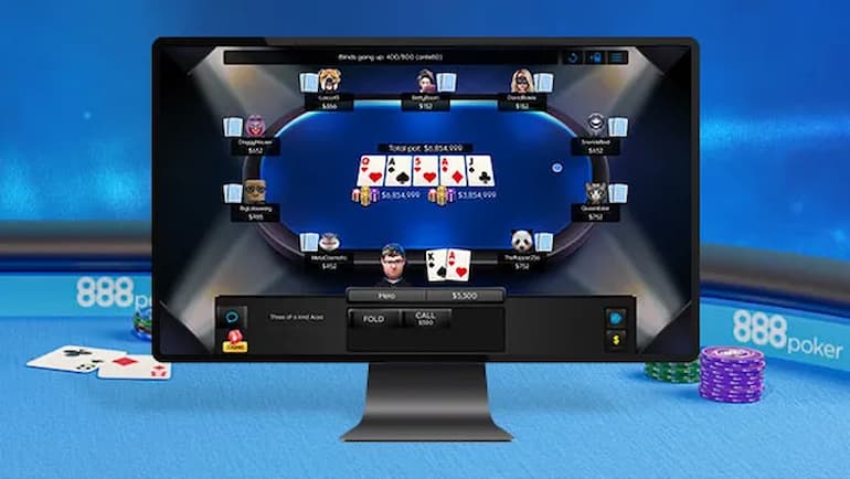 Lo screen di una partita di poker di 888!